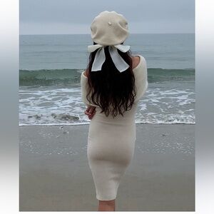 Jacquemus La Robe Ascua Cream Knitted Off Shoulder Dress